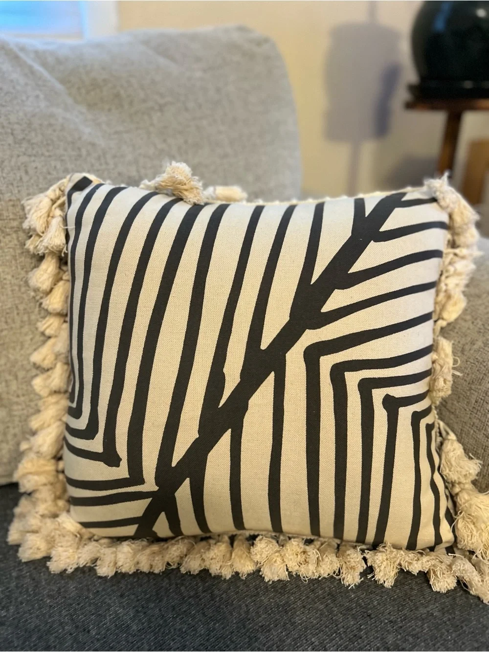 Anthropologie Hand Embroidered Boho Throw Pillow Tassel Beaded Accent Teal